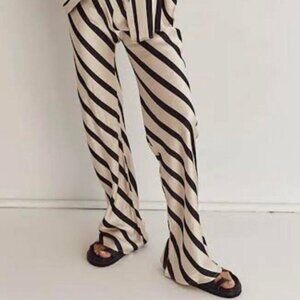 DISSH Pippa Stone Satin Bias‎ Cut Striped Black White Pants